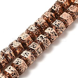 Electroplated Natural Lava Rock Beads Strands, Hexagon, Copper Plated, 6.5x7.5x6mm, Hole: 1mm, about 66~67pcs/strand, 15.28~15.35 inch(38.8~39cm)(G-G984-05R)
