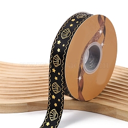 48 Yards Gold Stamping Polyester Ribbon, Shell Printed Ribbon for Gift Wrapping, Party Decorations, Black, 1 inch(25mm)(PW-WG60502-02)