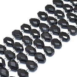 Natural Obsidian Beads Strands, Faceted, Rectangle, 14x10x7mm, Hole: 1mm, about 28pcs/strand, 15.35 inch(39cm)(G-F715-027)