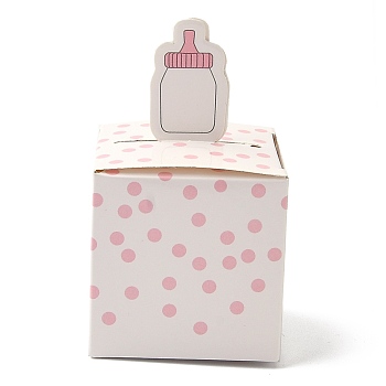 Paper Gift Box, Folding Candy Boxes, Decorative Gift Box for Weddings, Square with Feeding-bottle Pattern, Pink, Fold: 5.35x5.35x9.2cm, Unfold: 15.5x10.5x0.1cm