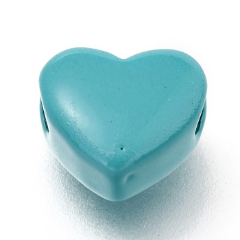 Spray Painted Brass Beads, Heart, Teal, 8.5x10x5.5mm, Hole: 2.2mm