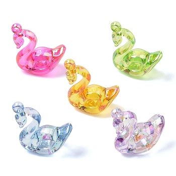 Electroplate Transparent UV Plating Acrylic Pendants, Iridescent, Swan Charms, Mixed Color, 39x33x14.5mm, Hole: 2.5mm