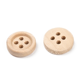 Natural Round 4 Hole Buttons, Wooden Buttons, Antique White, about 13mm in diameter, hole: 1mm, 1000pcs/bag