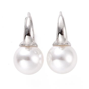 Plastic Pearl Hoop Earrings, Brass Jewelry for Women, Cadmium Free & Lead Free, Platinum, 24x15.5x12mm, Pin: 0.9mm