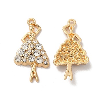 Rack Plating Alloy Pandants, with Glass, Nickel Free, Dancing Girl Charms, Golden, Clear, 31x16x4mm, Hole: 1.6mm