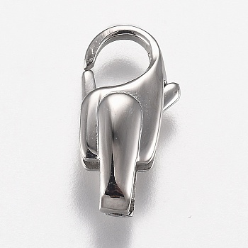Polished 316 Surgical Stainless Steel Lobster Claw Clasps, Stainless Steel Color, 19x10x5.5mm, Hole: 5x2mm