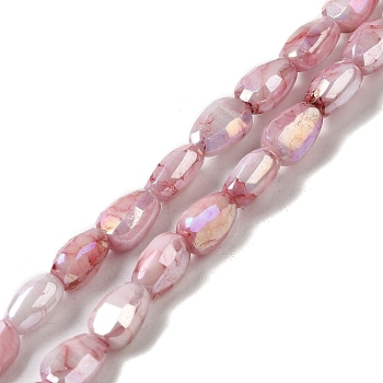 Electroplate Glass Beads Strands, Rainbow Plated, Faceted, Teardrop, Pink, 6.5x4.5x3.5mm, Hole: 1mm, about 70pcs/strand, 17.72''(45cm)
