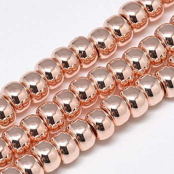 Electroplate Non-magnetic Synthetic Hematite Beads Strands, Rondelle, Rose Gold Plated, 6x4mm, Hole: 2mm, about 97pcs/strand, 15.7 inch