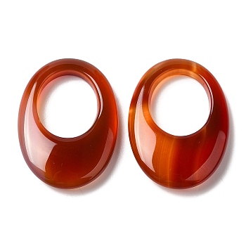 Natural Brazil Red Agate Pendants, Oval Charms, 25x18x5mm, Hole: 12.7x10mm