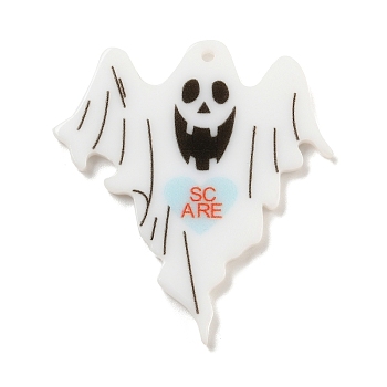 Halloween Acrylic Pendants, Ghost, Light Sky Blue, 39.5x35.5x2.5mm, Hole: 1mm