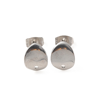 304 Stainless Steel Stud Earring Findings, Teardrop, Stainless Steel Color, 11x8mm, Hole: 1.2mm, Pin: 0.7mm