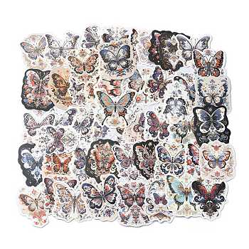 50Pcs Butterfly PVC Waterproof Cartoon Stickers, Insect Self-adhesive Decals, for Suitcase, Skateboard, Refrigerator, Helmet, Mobile Phone Shell, Mixed Color, 55~58x34~56x0.2mm