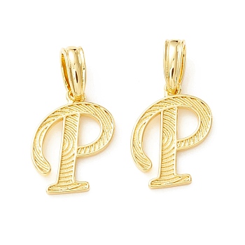 Rack Plating Eco-Friendly Brass Letter Pendants, Real 18K Gold Long-Lasting Plated, Cadmium Free & Lead Free, Letter.P, 17x13x1.4mm, Hole: 6.5x3.3mm