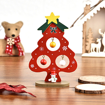 Christmas Tree Wooden Display Decorations, for Christmas Party Gift Home Decoration, Red, 137x90x35mm