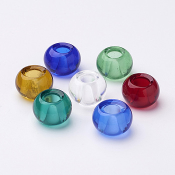 Handmade Lampwork European Beads, Rondelle, Mixed Color, Size: about 14mm in diameter, 8.5~10mm thick, hole: 5mm