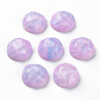 Transparent Resin Cabochons, Water Ripple Cabochons, with Glitter Powder, Half Round, Pink, 16x7mm