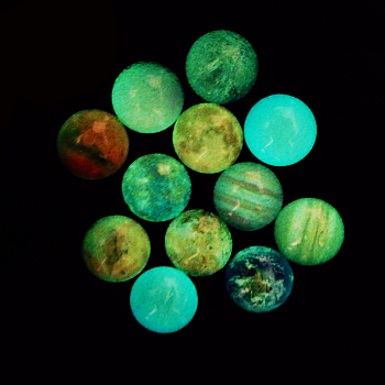 Glass Luminous Cabochons, Glow In The Dark, Flat Round, Planet Pattern, 10mm
