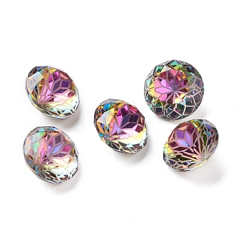 K9 Glass Rhinestone Pointed Back Cabochons, Random Color Back Plated, Faceted, Diamond, Flower Pattern, Volcano, 10x6mm