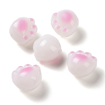 Opaque Acrylic Beads, Cat Paw, Pink, 11x12x9.7mm, Hole: 1.6mm