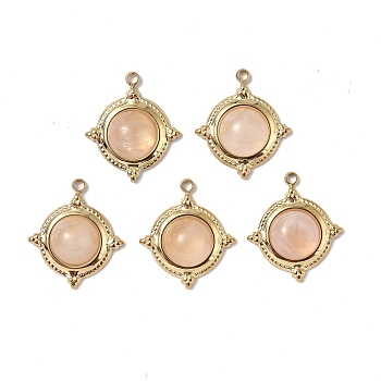 Vacuum Plating 201 Stainless Steel Natural Rose Quartz Pendants, Real 18K Gold Plated, Half Round Charms, 17.5x15x6mm, Hole: 1.5mm