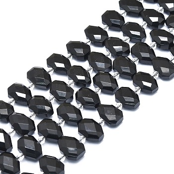 Natural Obsidian Beads Strands, Faceted, Rectangle, 14x10x7mm, Hole: 1mm, about 28pcs/strand, 15.35 inch(39cm)