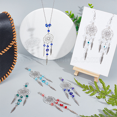 20Pcs 5 Style Woven Net/Web with Feather Tibetan Style Alloy Pendant Decorations(HJEW-NB0001-80)-4
