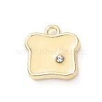 Brass Enamel Pendants, Toast Charms, with Rhinestone, Golden, Beige, 12.5x12x3.5mm, Hole: 1.8mm(RB-CBA260B-11G)