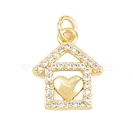 Brass Micro Pave Clear Cubic Zirconia Pendants, House Charms, Long-Lasting Plated, Rack Plating, Lead Free & Cadmium Free, Real 18K Gold Plated, 16x13x2mm, Hole: 3.5mm(KK-F938-15G)