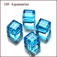 K9 Glass, Imitation Austrian Crystal Beads, Grade AAA, Faceted, Cube, Deep Sky Blue, 8x8x8mm(size within the error range of 0.5~1mm), Hole: 0.9~1.6mm(SWAR-F074-8x8mm-10)