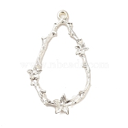 Rack Plating Alloy Pendants,  Cadmium Free & Lead Free, Teardrop with Flower, Silver, 37.5x21.5x3.5mm, Hole: 1.5mm(FIND-C063-10S)