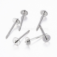 304 Stainless Steel Stud Earring Findings, For Half Drilled Beads, Stainless Steel Color, 13.5x4mm, Pin: 0.8mm(STAS-K154-68P)