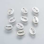 925 Sterling Silver Chain Tabs, Oval Carved S925, Platinum, 5.5x4x0.3mm, Hole: 1x4mm(STER-K037-044A)