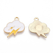 Alloy Pendants, with Enamel, Cadmium Free & Lead Free, Light Gold, Cloud with Lightning, White, 15x17x1.5mm, Hole: 2mm(ENAM-S119-069-RS)