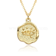 Brass Pendants Necklaces for Women, Flat Round with Evil Eye, Golden, 17.52 inch(44.5cm)(NJEW-B092-05G)