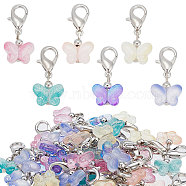 Elite 10 Sets Transparent Spray Painted Glass Butterfly Pendant Decorations, with Alloy Lobster Claw Clasps, Clip-on Charms, Mixed Color, 30mm, 6pcs/set(HJEW-PH0001-64)