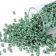TOHO Round Seed Beads, Japanese Seed Beads, (PF561) PermaFinish Teal Aqua Metallic, 8/0, 3mm, Hole: 1mm, about 222pcs/10g(X-SEED-TR08-PF0561)