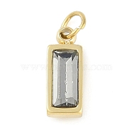 Glass Pendants, with Ion Plating(IP) 304 Stainless Steel Findings, Manual Polishing, with Jump Ring, Rectangle Charms, Real 18K Gold Plated, Light Grey, 11x4x3.5mm, Hole: 2.5mm(STAS-P366-40G-05)