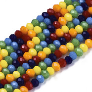 6 Solid Colors Glass Beads Strands, Segmented Multi-color Beads, Faceted, Rondelle, Mixed Color, 3x2mm, Hole: 0.6mm, about 87~90pcs/strand, 16.93 inch(43cm)(GLAA-N041-002)
