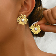 Exaggerated Vintage Style Stainless Steel Coral Flower Earrings for Women, Golden, 25mm(GA5711-3)