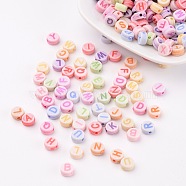 Initial Acrylic Beads, Flat Round, Mixed Color, about 7mm in diameter, 3.5mm thick, hole: 2mm(X-PL085)