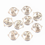 304 Stainless Steel Links Connectors, Laser Cut, Flat Round with Hollow Fairy, Rose Gold, 15x18x1mm, Hole: 1.2mm(STAS-S116-100RG)