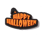 Halloween Theme PVC Cabochons, Word Happy Halloween, Orange, 19x30x4mm(FIND-E017-11)