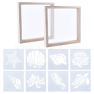 SUPERFINDINGS 1 Set Marine Organism Theme Plastic Drawing Painting Stencils Templates, with 2Pcs Wooden Transparent Picture Frame, Mixed Color, 13x13cm, 8sheets/set(DIY-FH0003-42)