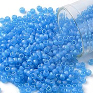 TOHO Round Seed Beads, Japanese Seed Beads, (163BF) Transparent AB Frost Dark Aquamarine, 8/0, 3mm, Hole: 1mm, about 1110pcs/50g(SEED-XTR08-0163BF)