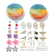 DIY Flower and Bird Dangle Earring Making Kits, Including Glass & Plastic & Acrylic Pearl Beads, Brass & Alloy & 304 Stainless Steel Pendant & Links Connectors, Iron & Brass Earring Hooks, Mixed Color(DIY-SZ0008-96)