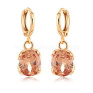 Real 18K Gold Plated Hot Trends Oval Brass Rhinestone Dangle Hoop Earrings, Crystal Copper, 25x8mm(EJEW-EE0001-122B)