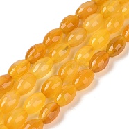 Natural Agate Beads Strands, Deyd & Heated, Faceted, Oval, Gold, 12x7.5~8mm, Hole: 1.2mm, about 32pcs/strand, 14.96''(38cm)(G-Q194-B01-01C)