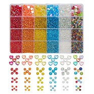 24 Style Round Glass Seed Beads, with Heart Acrylic Beads, Mixed Color, 2~4mm, Hole: 1~1.5mm, 9156pcs/box(SEED-YW0001-64)