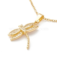 Clear Cubic Zirconia Dragonfly Pendant Necklace, 304 Stainless Steel Jewelry for Women, Golden, 17.72 inch(45cm)(NJEW-O125-06G)