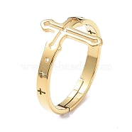 Ion Plating(IP) 304 Stainless Steel Hollow Out Cross Adjustable Ring for Women, Golden, Inner Diameter: 17mm(RJEW-I097-05G)
